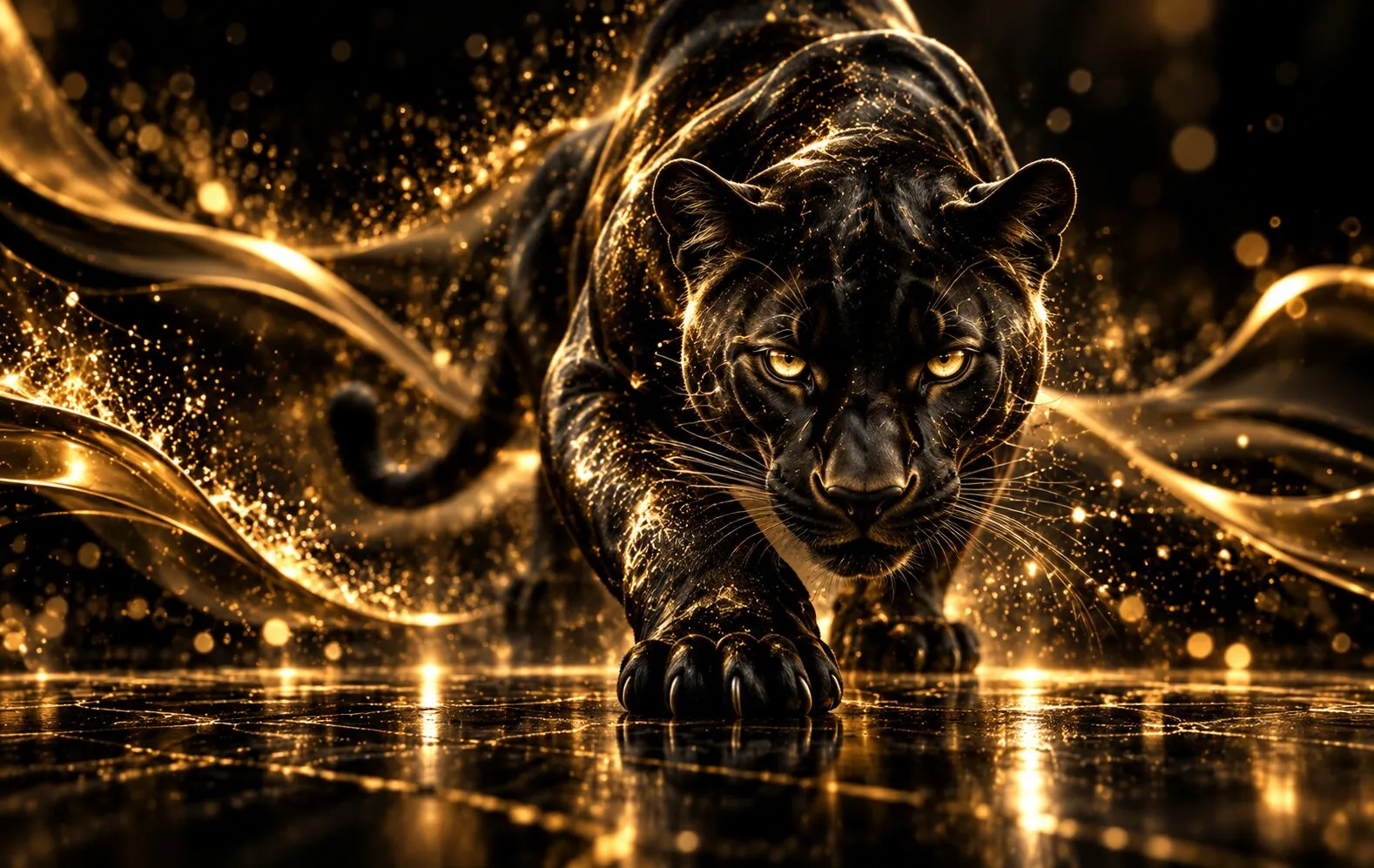 Schwarz-goldener Panther im Glitzerlicht als Symbol für präzise Suchmaschinenoptimierung