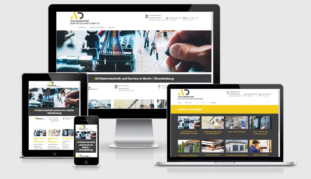 AD Elektrotechnik Website WordPress Website des Meisterbetriebs AD Elektrotechnik & Service auf mehreren Geräten