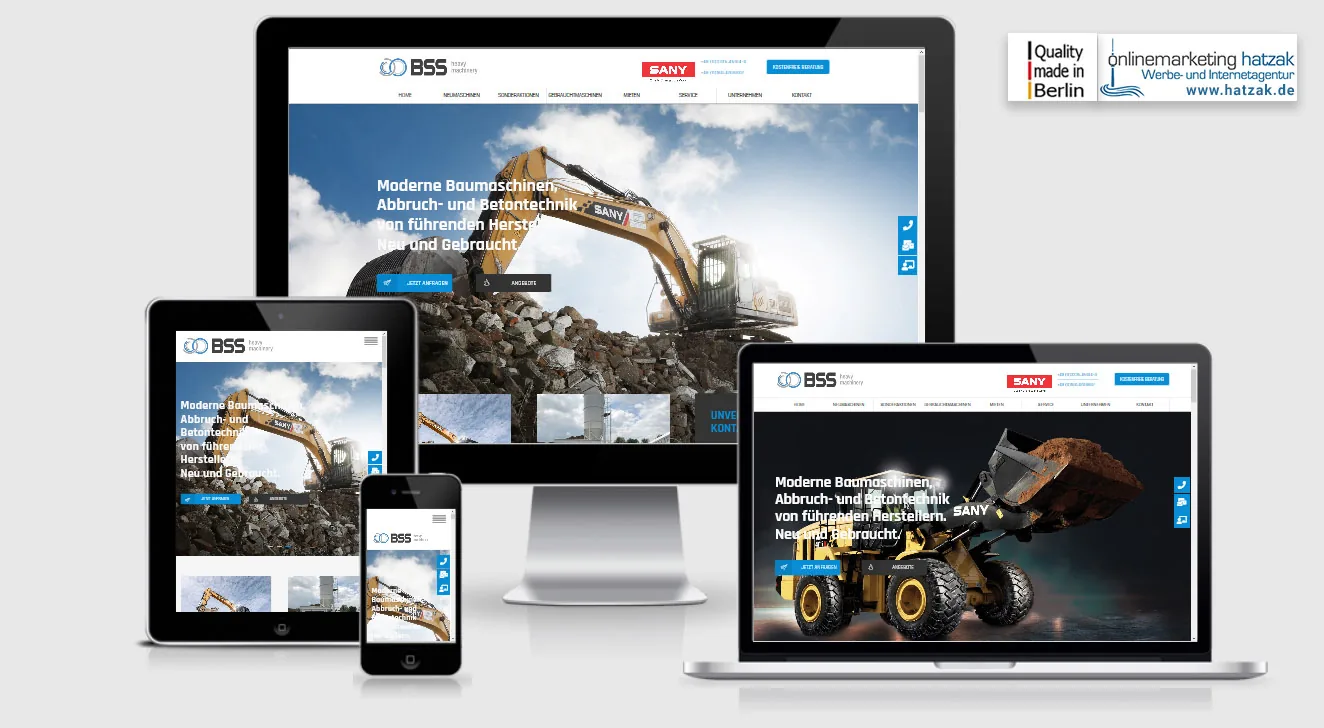 BSS heavy machinery Website Startseite der neuen WordPress Website von BSS heavy machinery GmbH