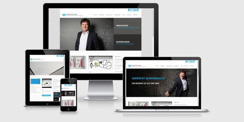 Website Christoph Ulrich Mayer WordPress Website des Redners und Coaches Christoph Ulrich Mayer auf verschiedenen Endgeräten