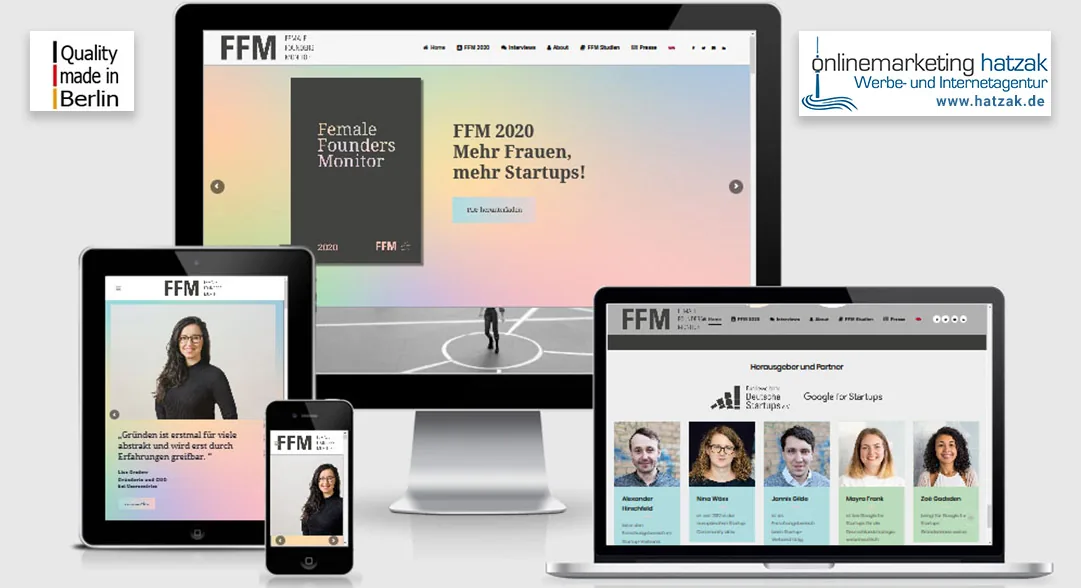 Female Founders Monitor Website Zweisprachige WordPress Website des Female Founders Monitor mit interaktiver Studienbroschüre