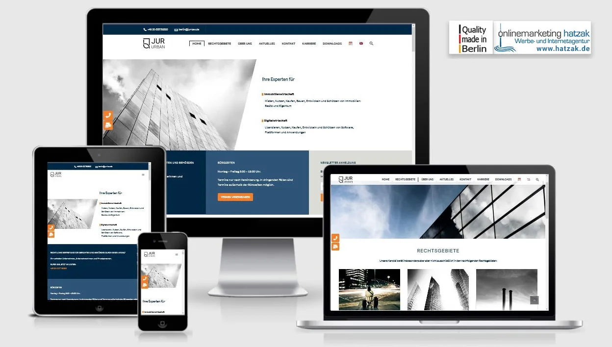 JUR | URBAN Kanzlei-Website WordPress Website der Berliner Rechtsanwaltskanzlei JUR | URBAN auf mehreren Geräten