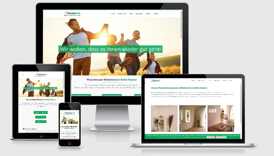 Physiotherapie Wilhelmsruh Website WordPress Website einer Physiotherapie-Praxis in Berlin-Pankow Wilhelmsruh auf mehreren Geräten