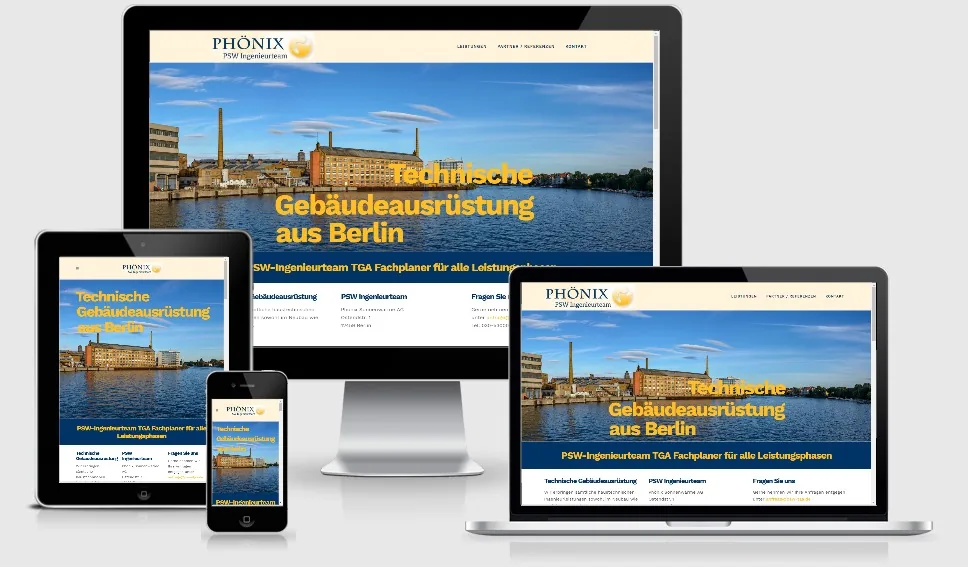 PSW-Ingenieurteam Website Individuelles WordPress Webdesign für das Berliner Ingenieurbüro PSW auf mehreren Endgeräten